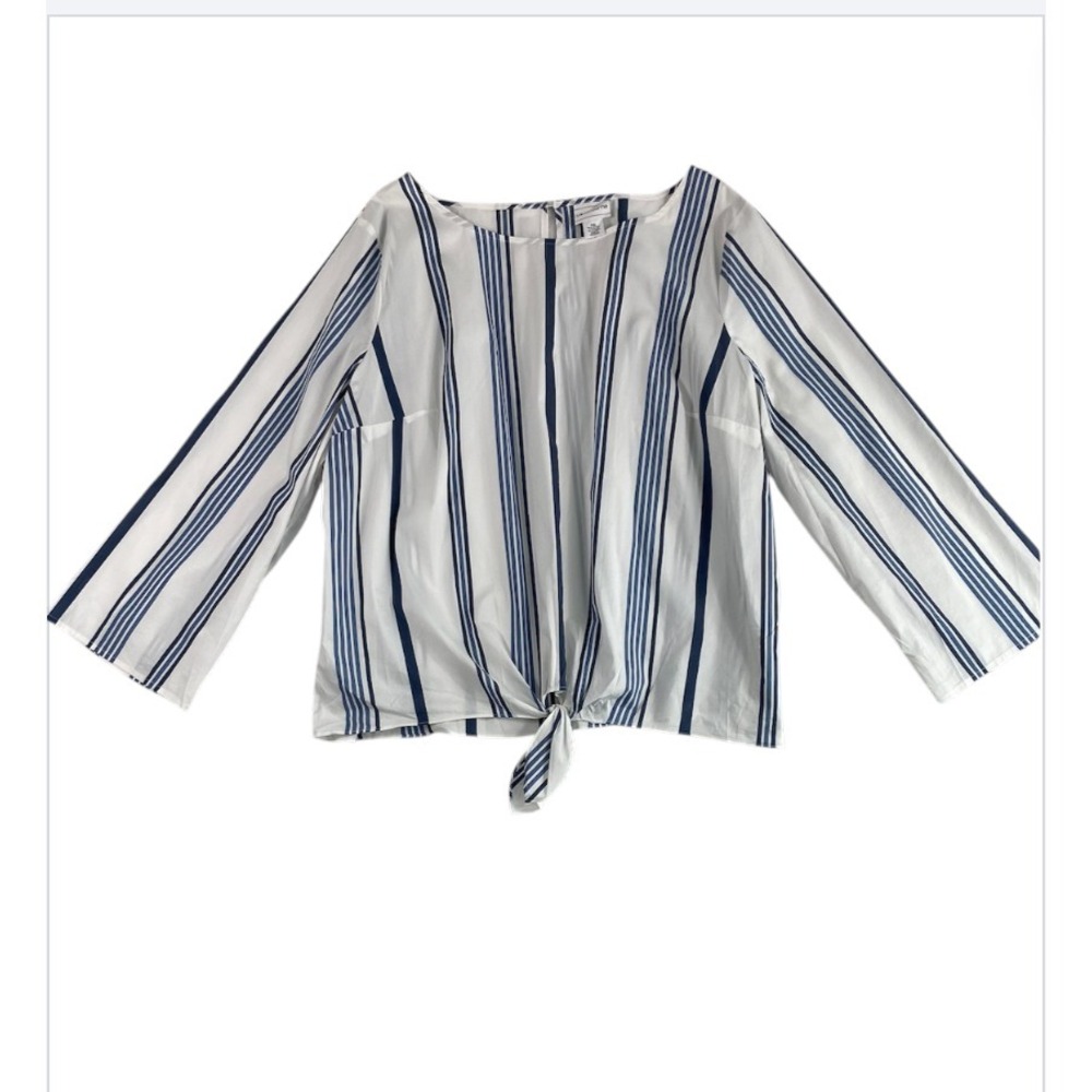 2/$30 Liz Claiborne Blouse Top  Sz XXL Striped Lightweight Knot‎ Front Boat Neck